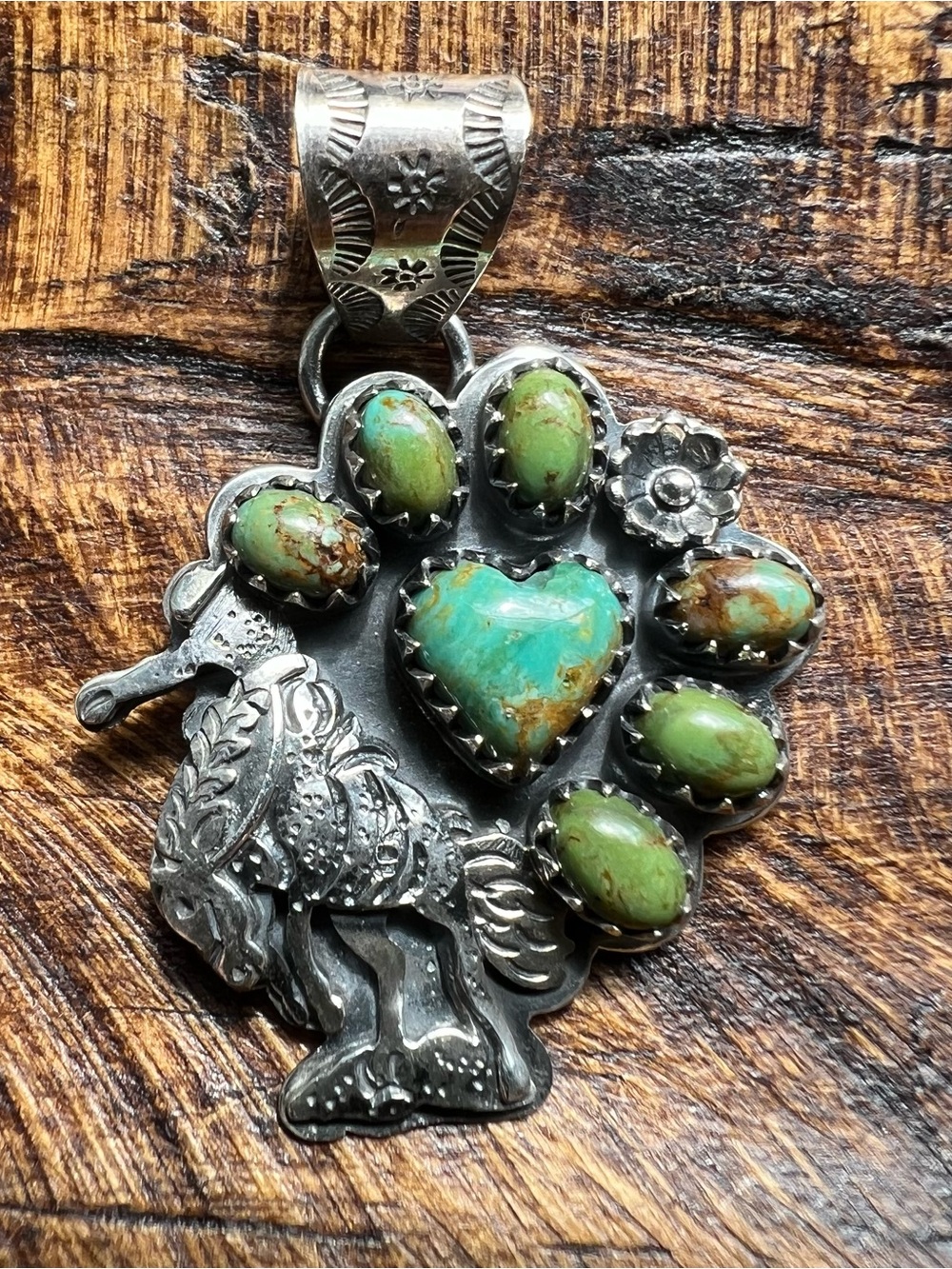 Kingman Turquoise Cluster | Bucking Bronco Pendant Sterling Silver